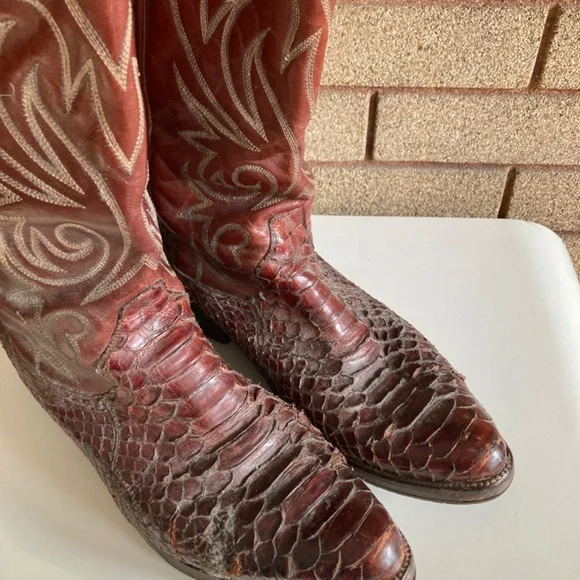 Vintage Dan Post Snakeskin and Leather Cowboy Boots Men’s Size 11D
